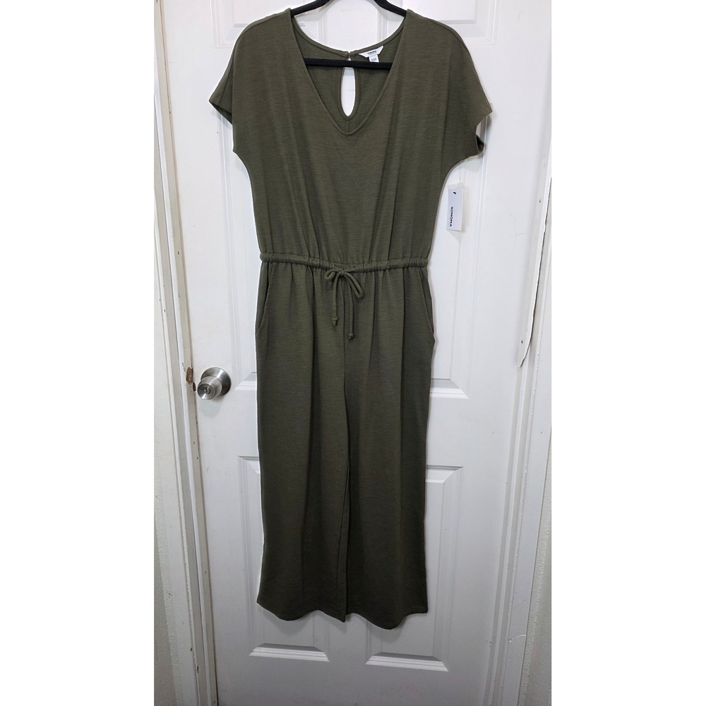 NEW Sonoma Jumpsuit‎ Womens S Long Olive Green Slub Knit Drawstring Waist Pocket
